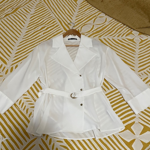 Zara Satin Effect Lapel Blouse Small - Picture 2 of 4